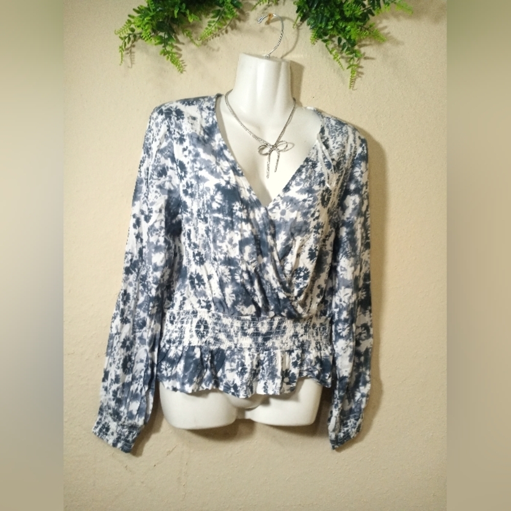Japna Blue Wrap Peplum Blouse